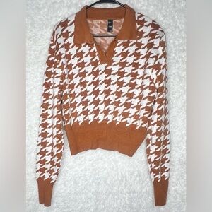 Cider crop houndstooth sweater, long sleeves